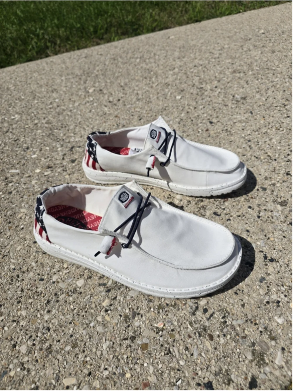 Hey Dude USA Flag Patriotic Slip On Shoes Woman's 11W Wide Excellent Condition